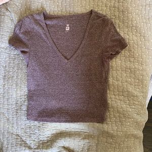 Cropped cotton maroon v-neck, size M